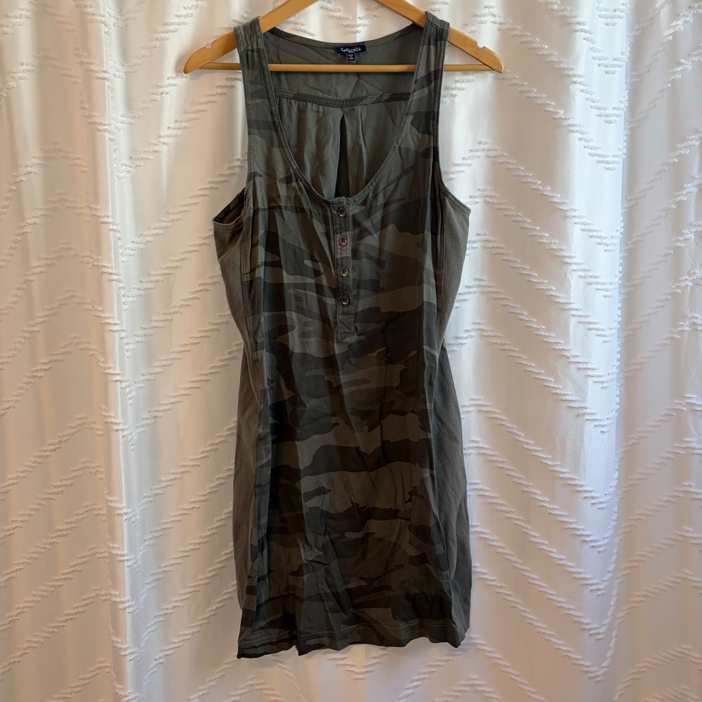 Splendid Womens Camo Henley Tank Dress Olive Green Viscose RS2D61X Small